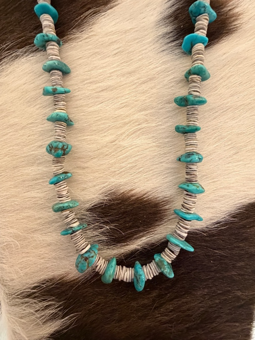 ❤️ 24” Shell Heishi Beads & Turquoise Navajo Artisan Necklace Sterling Lobster - Picture 3 of 11